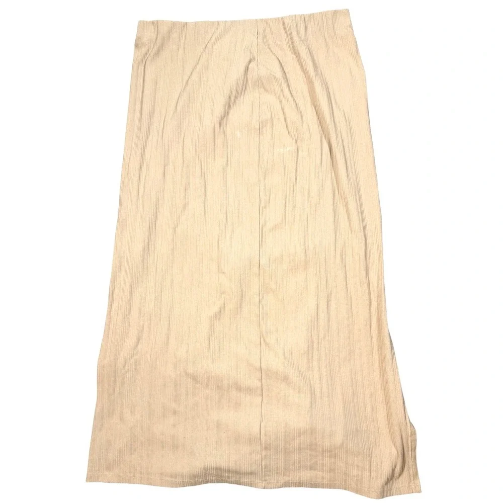 Abound Ribbed Maxi Skirt Womens XL Beige Elastic Waist Back Slit Cotton Blend‎